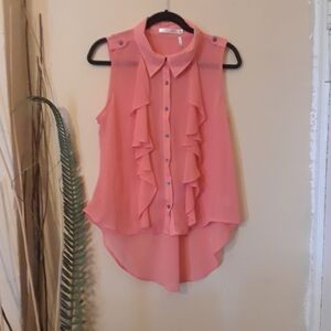 HAVE womens peach chiffon sleeveless button up ruffled top size XL